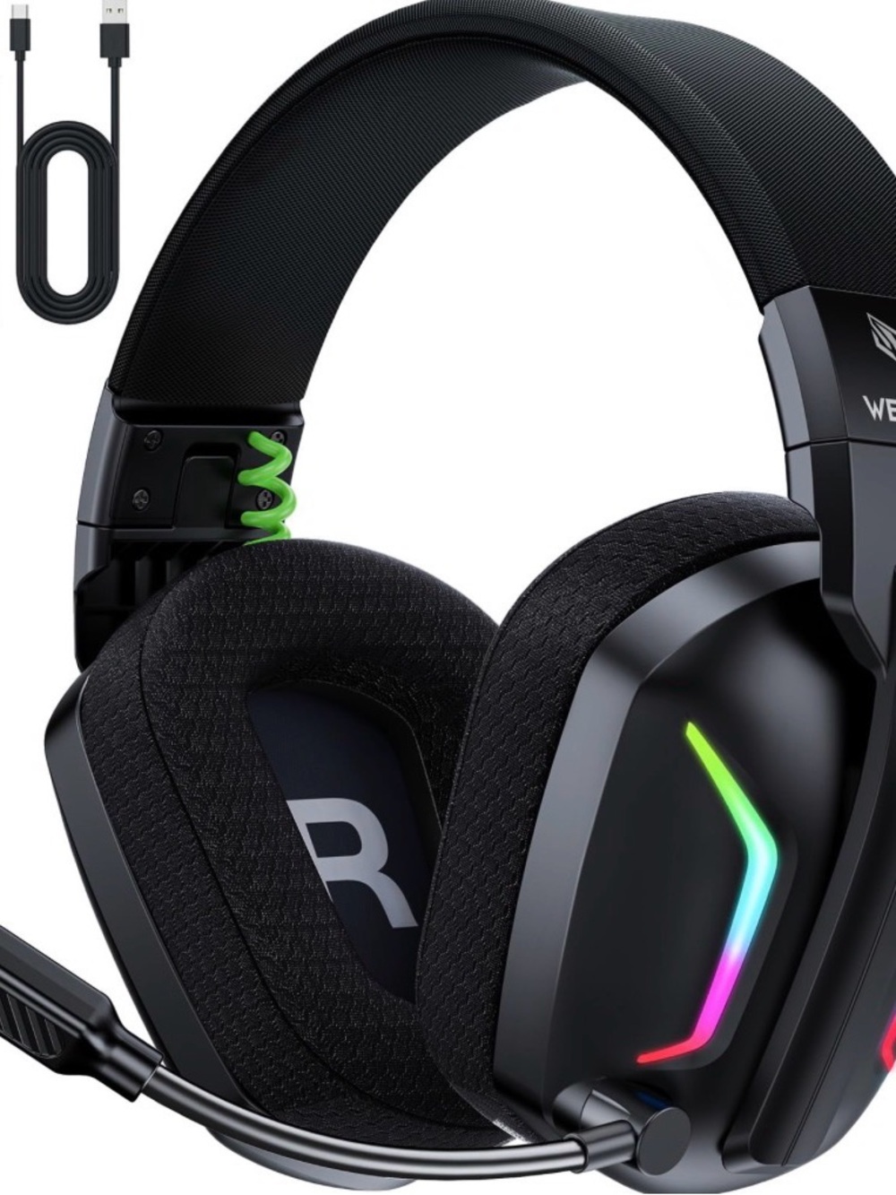 Black Gaming Headset with RGB Lighting and Microphone